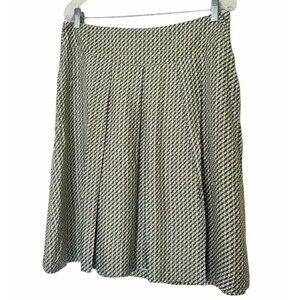 Banana Republic Silk Skirt Size 10 Green Pleated Herringbone Print A-Line Lined